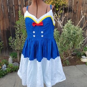 Blue and White Kids Costume Dress with Red Bow